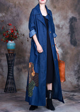 Gabardina vaquera de algodón con cuello Peter Pan y botones azules en la cintura